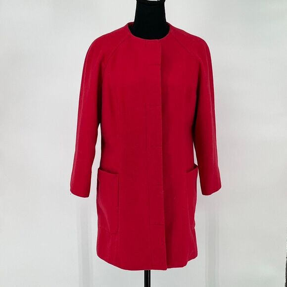 OLD NAVY Women’s Wool-Blend Coat Med Red Lined Patch Pockets Minimalist Style - Picture 2 of 15